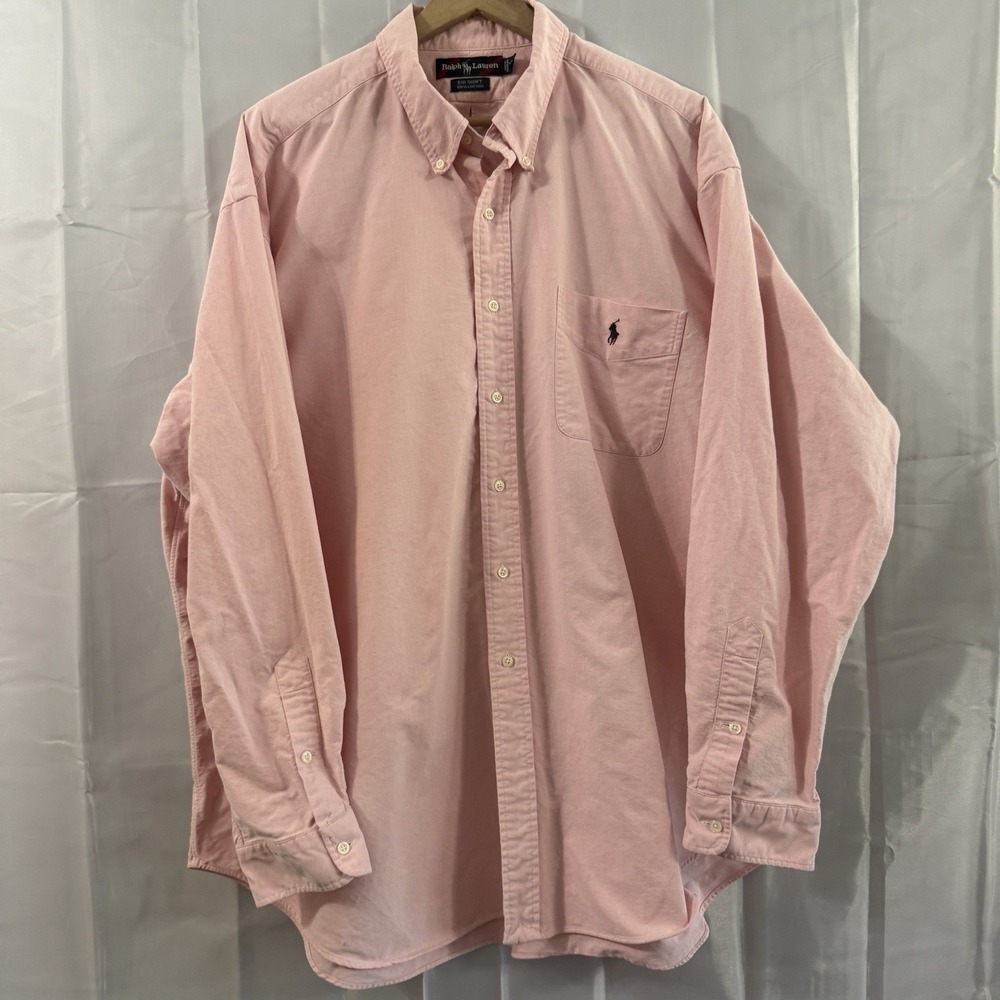 Vintage Polo Ralph Lauren Button Down Big Shirt XXL Mens Pink Long Sleeve